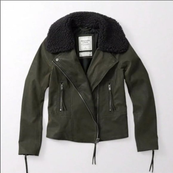 Abercrombie & Fitch Vegan Leather Olive Jacket - Picture 1 of 4